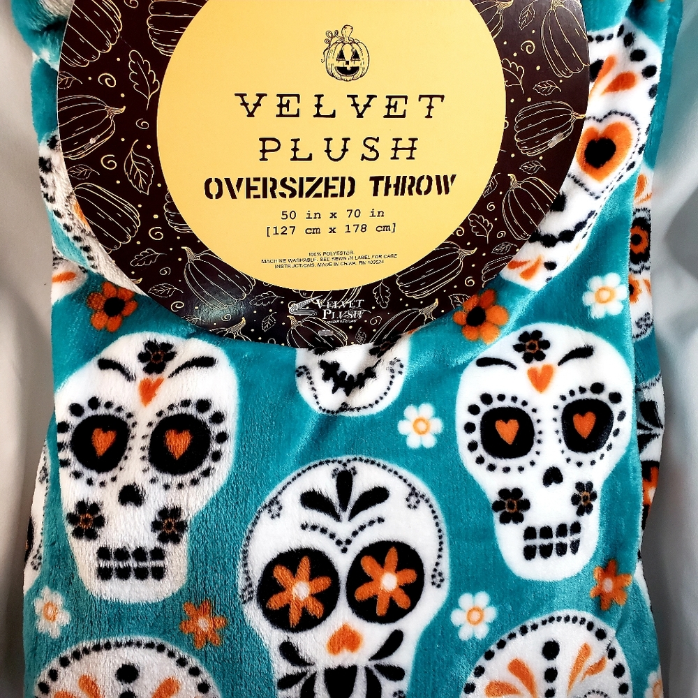 Velvet Plush Sugar Skull Oversized Throw